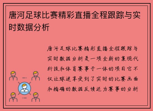 唐河足球比赛精彩直播全程跟踪与实时数据分析